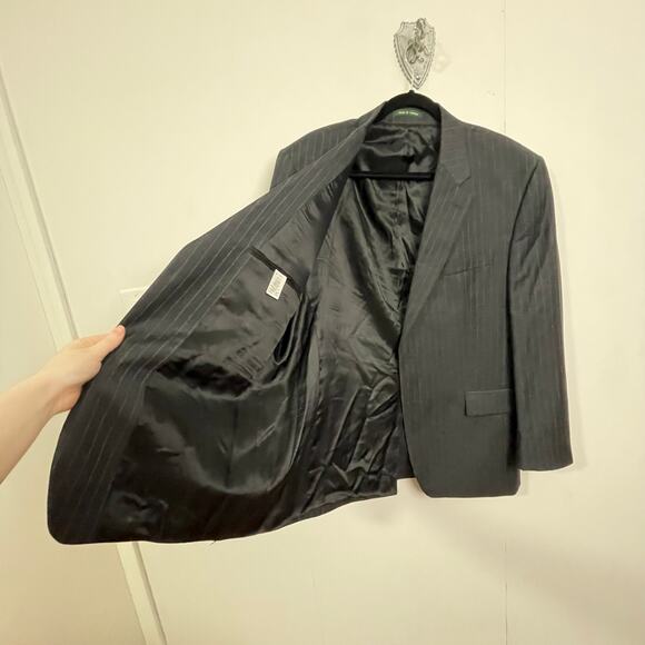 Lauren Ralph Lauren 44R green tag blazer 100% wool black gray stripe classic - Picture 8 of 11